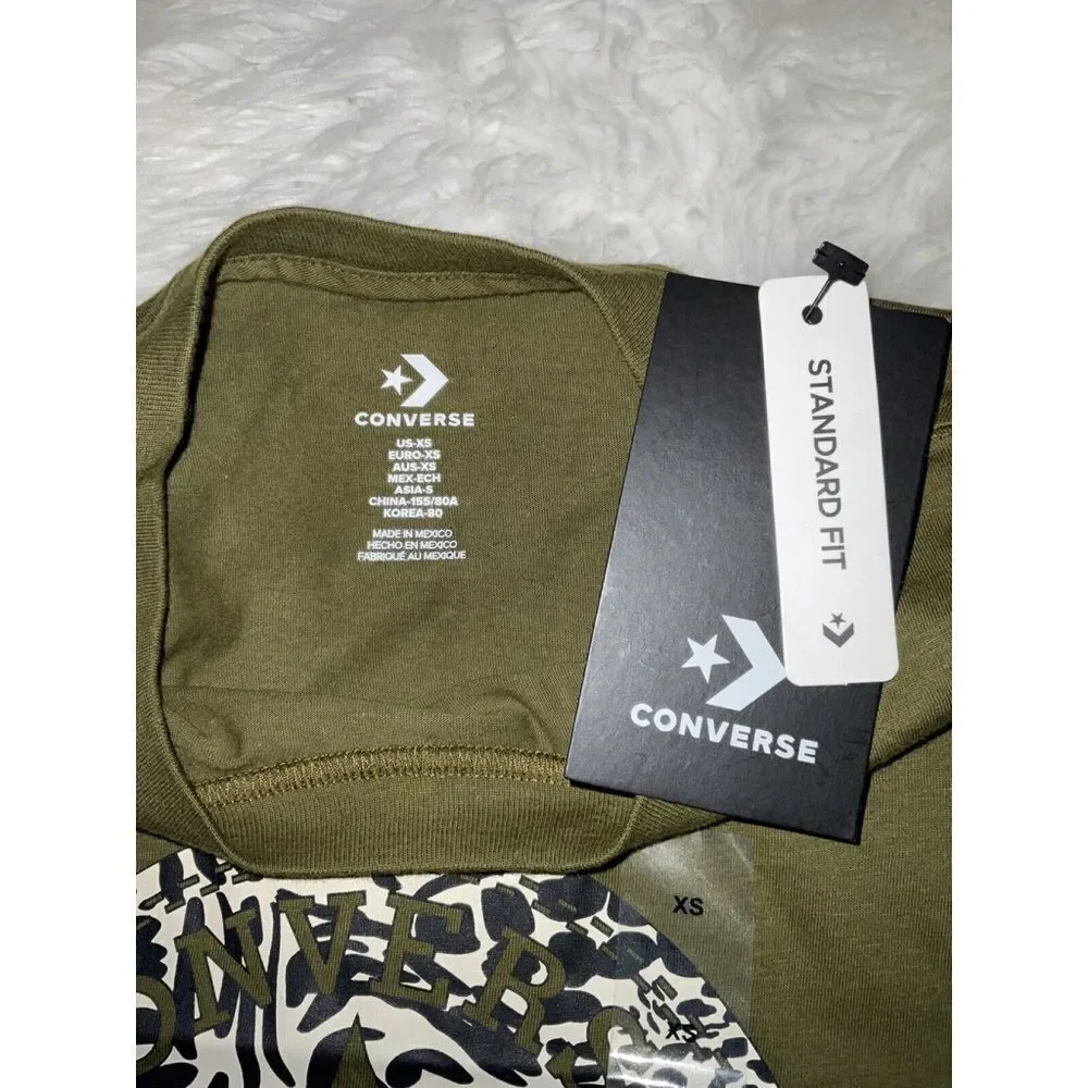 New Converse Girls Graphic Olive Green T-Shirts Size XS